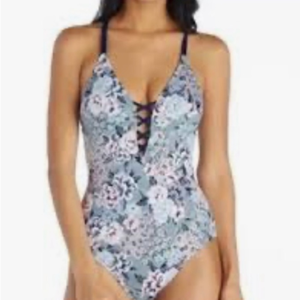 Floral Lace-Up One-Piece Swimsuit